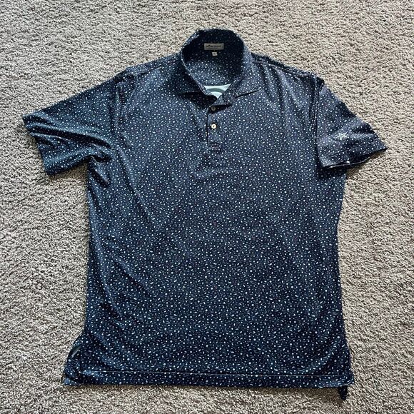 Peter Millar Crown Sport Stretch Performance Polo Shirt Fish All Over Print Sz L - Picture 1 of 10